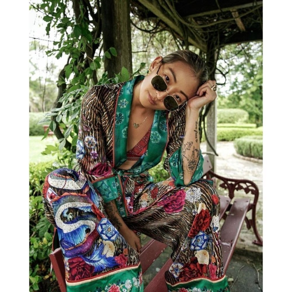 Camilla | Jewel Of Jupiter Silk Wide-Leg Trousers